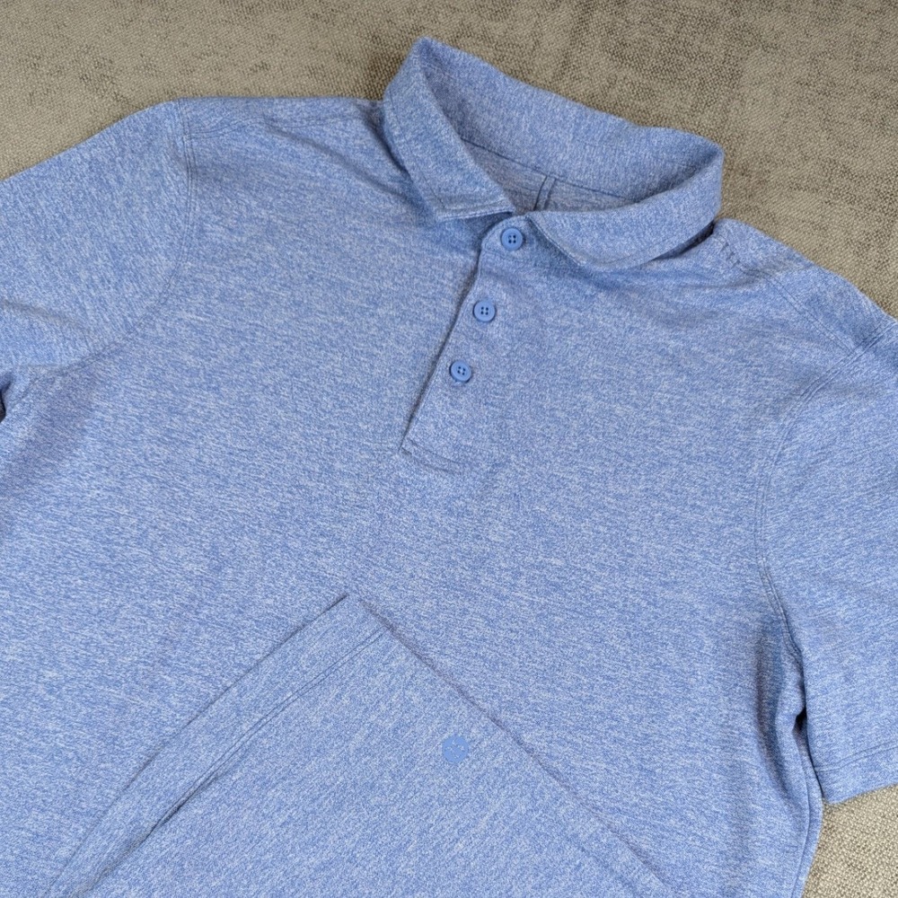 Lululemon Polo Shirt Men Blue Commission Heathered Short Sleeve Active -Approx S